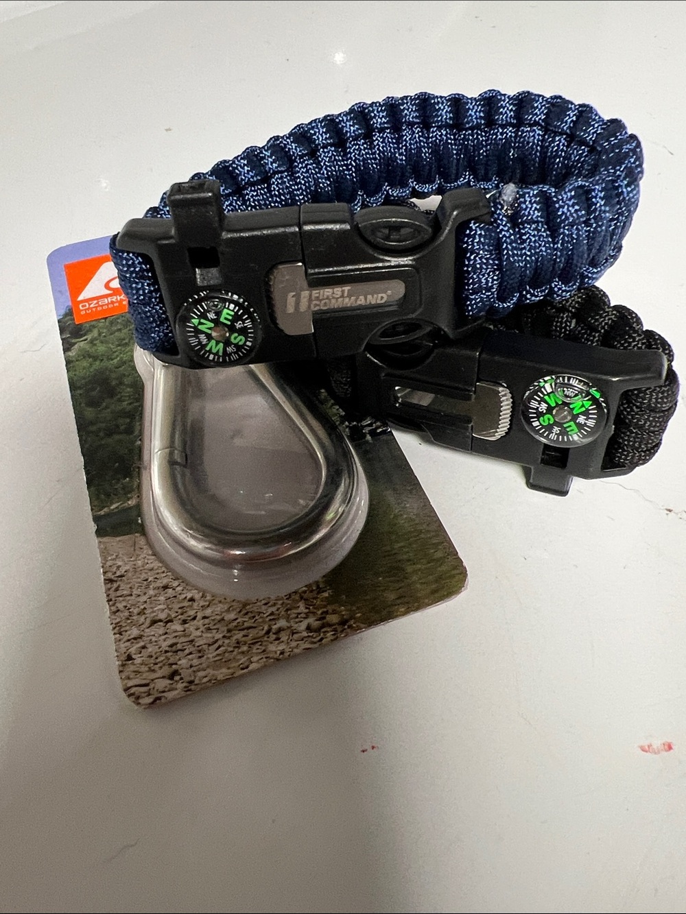 Ozark Trail Blue and Black Paracord Key Bracelet with Compass